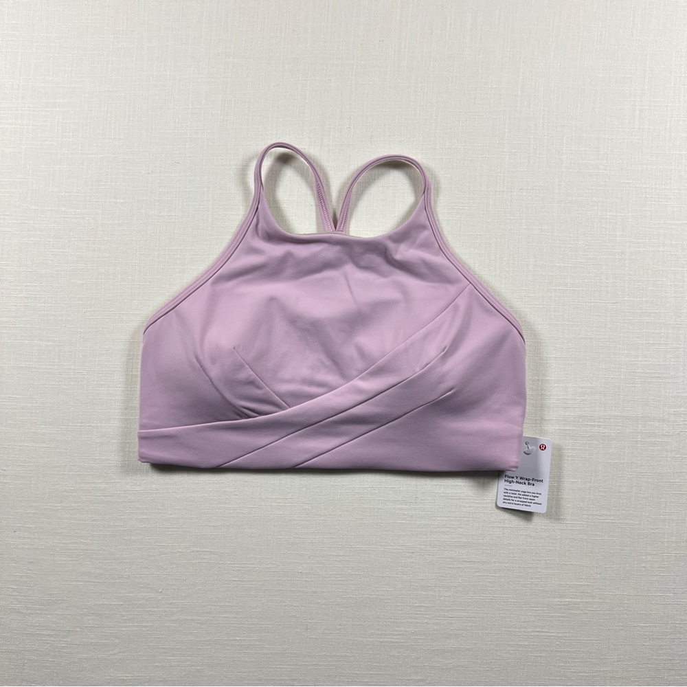 Lululemon Flow Y Wrap-Front High-Neck Bra - Pink Peony - Size 8
